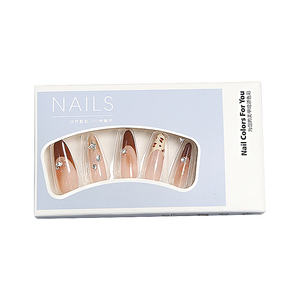 Faux ongles à presser en amande marron nude avec strass, réutilisables pour fêtes, mariages, usage quotidien, Thanksgiving et Halloween - Product Image 6