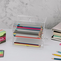 Porte-crayons en plastique avec couvercle, distributeur de crayons en acrylique transparent, rangement pour crayons en vrac