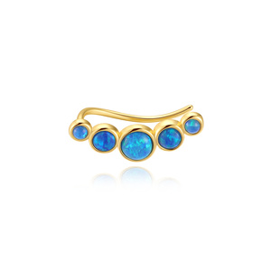 Boucle d'oreille à clip en argent sterling 925 plaqué or 18 carats avec opale bleu foncé ronde pour femme, pièce unique - Product Image 1