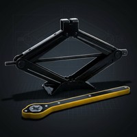 Cric à ciseaux robuste de 2 tonnes avec poignée à cliquet, kit d'outils de levage d'urgence portable pour véhicule