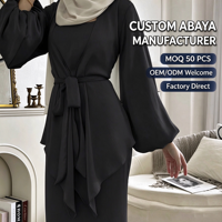 Ensemble haut à manches lanternes en satin et robe intérieure sur mesure OEM, vêtements modestes musulmans, fabricant en gros