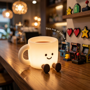 Lámpara de Escritorio Portátil de Silicona con Diseño de Dibujos Animados para Niños, Material de PC, Control Táctil, Carga, Alivio del Estrés, Regulación de Intensidad, Forma de Taza de Café, Antiestrés - Product Image 3
