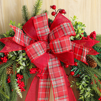 Nouveau produit créatif : Couronne de Noël en fleurs artificielles rouges à carreaux, avec fruits rouges et aiguilles de pin, pour accrocher à la porte