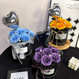 Caja de Rosas Preservadas Hechas a Mano de Lujo con Globo, Rosa Eterna en Caja Redonda, Regalo del Día de San Valentín para Ella, Regalo del Día de la Madre - Product Image 1