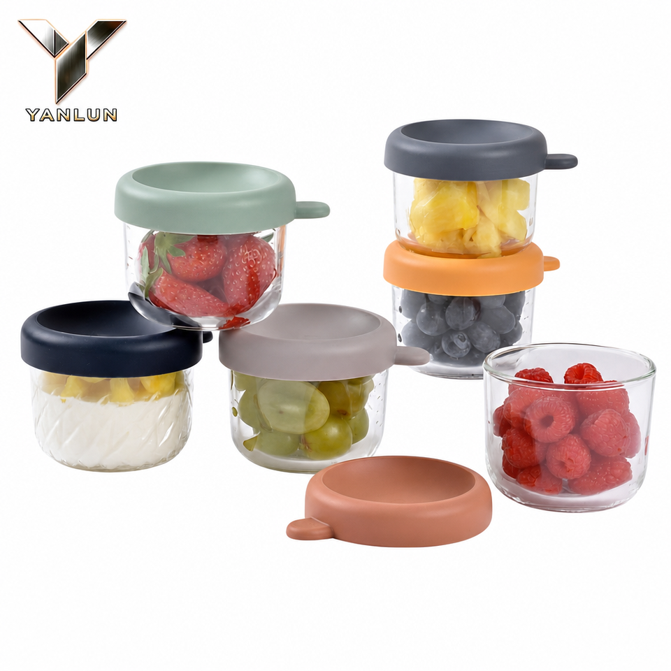 Glass Food Storage Containers Silicone Lid Portable Jars for Kitchen ...