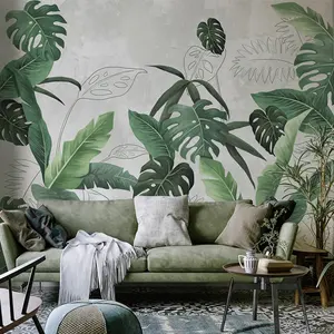 热带雨林3d壁纸树叶家居装饰壁画客厅壁画墙面纸