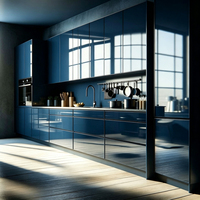 Ensembles complets de cuisine, îlot bleu romantique, laque écologique, meubles de cuisine design moderne, armoires de cuisine en bois sur mesure