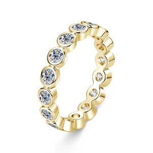 Fashion Jewelry Eco-friendly Copper 14k Gold Plated Bezel Setting Round Cut 3MM VVS Moissanite Diamond Eternity <b>Bubble</b> Band Ring - Product Image 5
