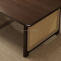 Table basse moderne minimaliste en bois massif avec panneaux en rotin pour le salon, couleurs personnalisables, durable, respectueuse de l'environnement
