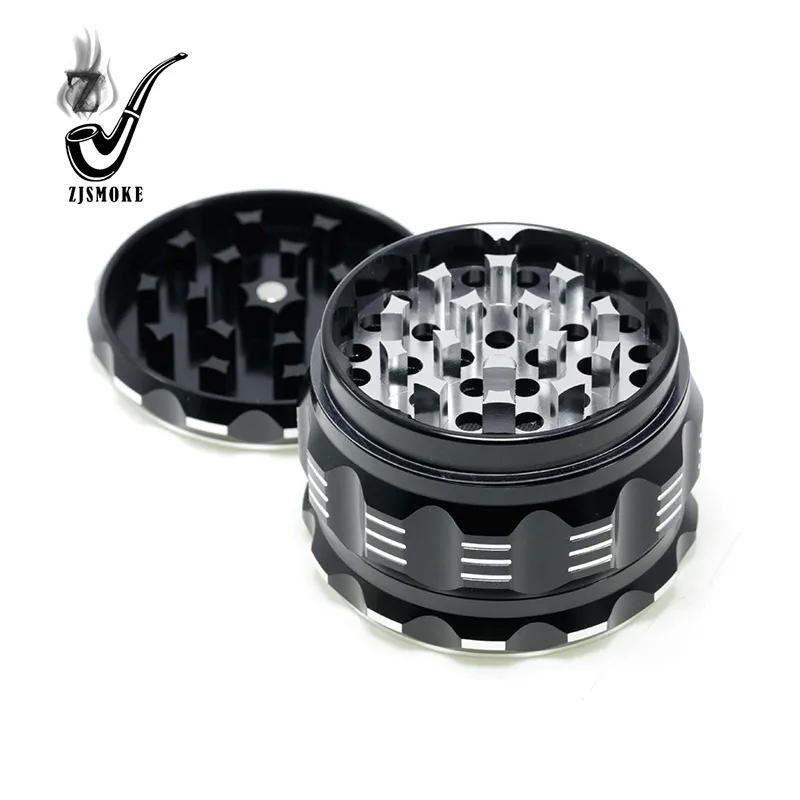 Aluminum Alloy 63mm Four-layer Metal Smoke Grinder Flat Petal Stripe With Leather Ring To Prevent Falling Off Crusher