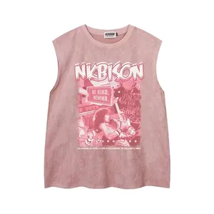 Hot selling high street hip hop rock American suede mission printed loose sleeveless T-shirt vests for men