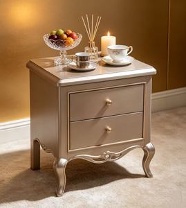 Luxury Champagne Gold Solid Wood Nightstand,2 Drawer Carved Curved Leg Bedside Cabinet for French Royal Bedroom <b>Night</b> <b>Stand</b> - Product Image 6