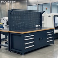Banc de travail robuste ROCKBEN, armoire à outils industrielle, table de travail avec tiroirs, panneau perforé, éclairage pour atelier, usine