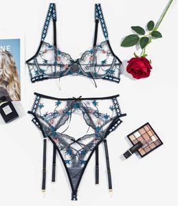 Conjunto de Lencería Sexy para Mujer con Bordado de Encaje Fresco, Conjunto de Tres Piezas, Lencería Erótica Femenina - Product Image 6