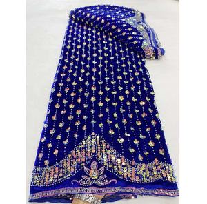 Nueva llegada de tela de encaje de <span class=keywords><strong>terciopelo</strong></span> africano de alta calidad con lentejuelas y cuentas para mujeres vestidos nigerianos de fiesta - Product Image 4