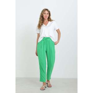 Pantalon coupe carotte vert à nouer à la taille pour femme Puane, pour le bureau et les occasions décontractées, pantalon confortable et élégant - Product Image 1
