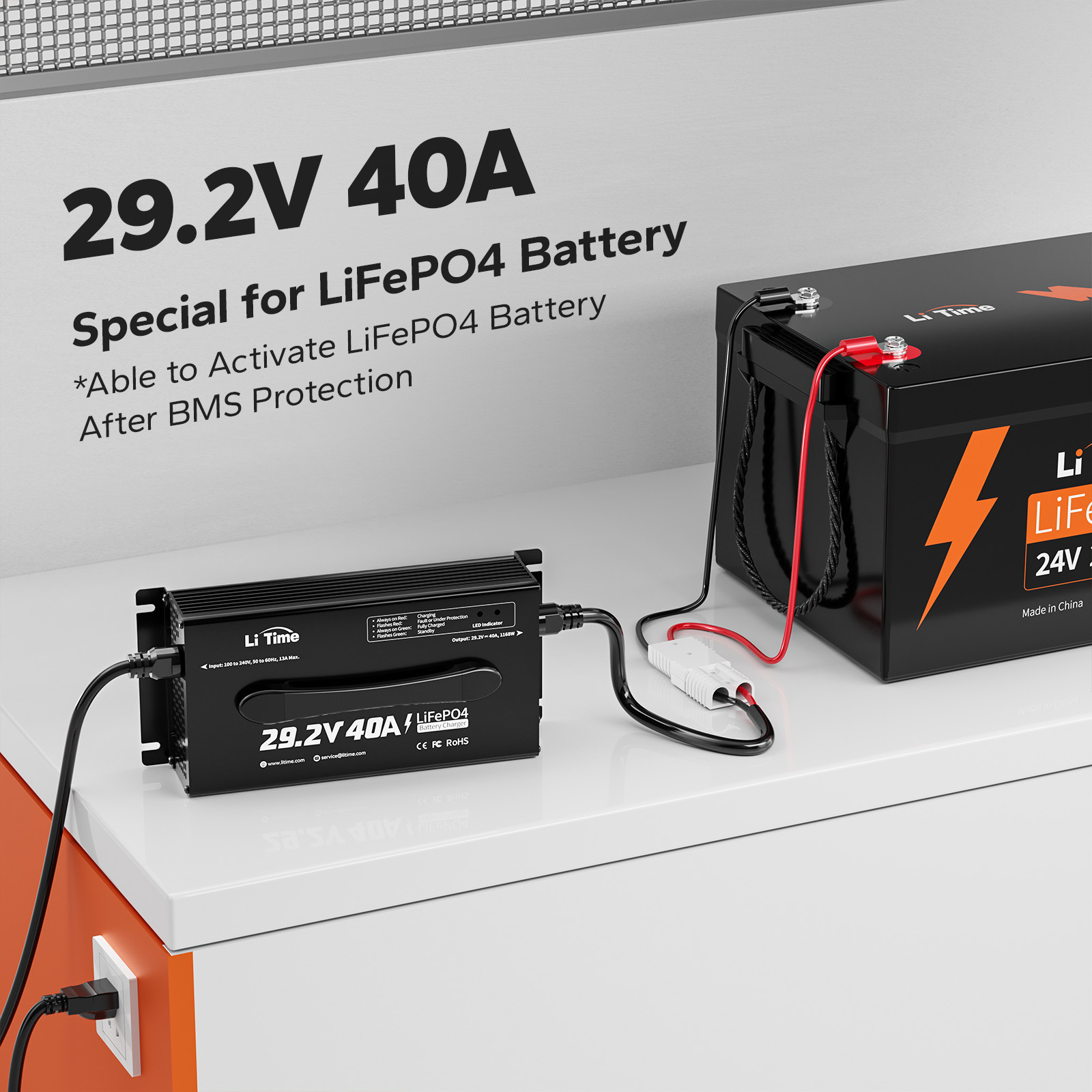 Litime 24V 40A Lithium Battery Charger - Reliable 3-Stage Charging
