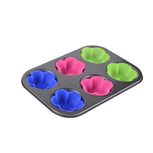 Molde <span class=keywords><strong>para</strong></span> Muffins de Acero al Carbono Antiadherente de 6 Tazas con 6 Moldes de Silicona Reutilizables, Juego de Utensilios <span class=keywords><strong>para</strong></span> Hornear Premium <span class=keywords><strong>para</strong></span> Cupcakes y Muffins - Product Image 5