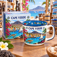 Tasse en céramique souvenir du Cap-Vert, motif imprimé de bâtiments emblématiques colorés et de fleurs, pour tasse à café en porcelaine, conception personnalisée OEM ODM, vente en gros