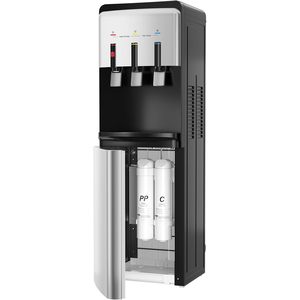 Distributeur d'eau sans bouteille Euhomy, 3 réglages de température (chaud, froid, tiède), certifié, double filtre, auto-nettoyant UV, en acier inoxydable - Product Image 1