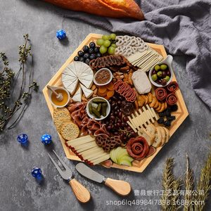 Planche de service en bois en forme de dé D20, plateau à pain, assiette à fruits, planche à fromage, assiette à dessert, couleur bois naturel, bois massif, simple - Product Image 3