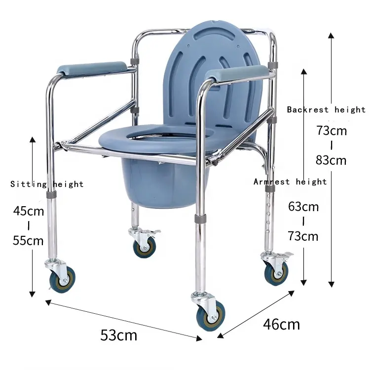 Cadeira de banheiro dobrável, de aço de alta qualidade, altura portátil, ajustável, cadeira de rodas, commodo, cadeira