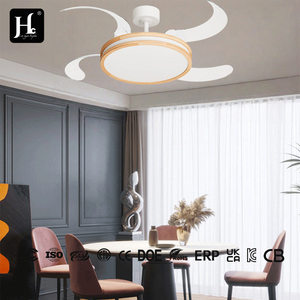 Modern 42-inch retractable invisible four-blade 3-color-temperature remote-controlled 6-speed <b>timer</b> ceiling fan <b>light</b> - Product Image 3