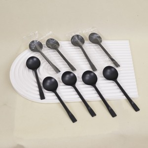 Disposable Plastic Spoons Black Set For Catering Meal Service Takeout Dessert Fruit Salad Soup Spoons Individually Wrapped - Product Image 2