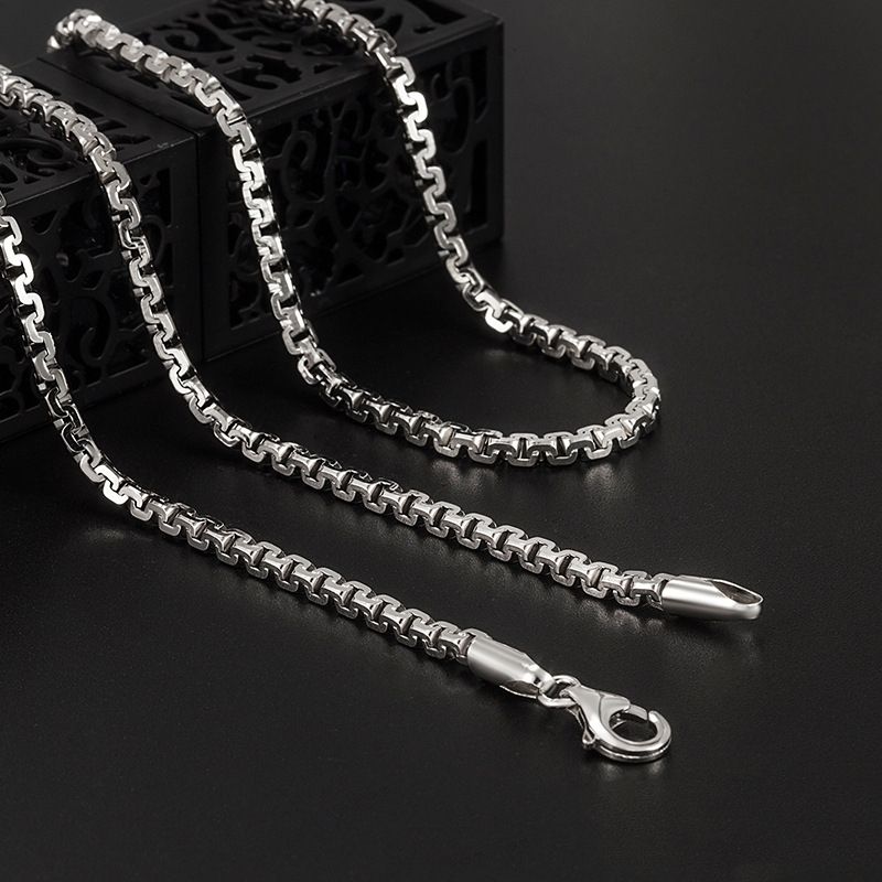 Fashion Men Jewelry 3mm Diamond Cut 925 Silver Venetian Box Link Chain  Necklace Silver Chains Silver Box Belcher Chain Bracelet