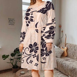 Abito nero a manica lunga con stampa a foglia grande stile Vintage polinesiano stile tribale taglie forti 7XL abito Sexy <span class=keywords><strong>per</strong></span> abiti da sera - Product Image 3