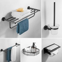 Ensemble d'étagères de salle de bain modernes et minimalistes en acier inoxydable 304, comprenant une brosse de toilette, un porte-serviettes, un rangement et un porte-mouchoirs