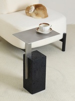 Table d'appoint minimaliste en pierre naturelle noire, style rétro vintage, table de bout de canapé, petite table design