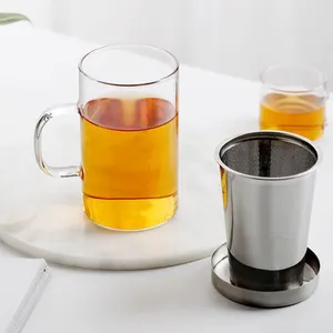 स्टेनलेस स्टील इन्फ्यूज़र के साथ ढीली पत्ती वाली चाय के लिए मग स्टेनलेस इन्फ्यूज़र और ढक्कन के साथ चाय सैंपलर ग्लास चाय कप के साथ आता है