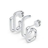 Boucles d'oreilles en moissanite en argent sterling 925, double rangée en forme de U, superposées, pour femmes, bijoux fins minimalistes, cadeau