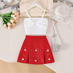 Set di Abbigliamento Estivo per Bambine con Fiocco, in Poliestere/Cotone Traspirante, Casual, Tinta Unita, Novità - Product Image 6