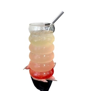 Hoch aussehende mund geblasene Caterpillar-Tasse aus Wellglas Niedliche Spiral-Kaffeetasse für Milch und Kaffee - Product Image 5