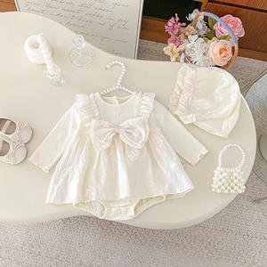 Baju Bayi Musim Gugur Model Terbaru Gaya Putri Jumpsuit Kasual Manis dengan Ikat Pita dan Kancing Penutup Pakaian Bayi Perempuan Baru Lahir - Product Image 3