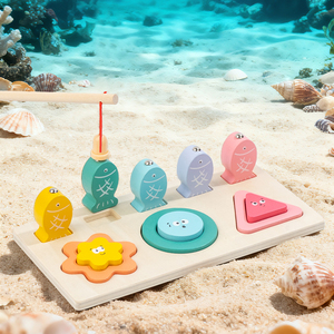Jouet en bois pour développer <span class=keywords><strong>la</strong></span> motricité fine des bébés, 2 en 1, <span class=keywords><strong>jeu</strong></span> de pêche magnétique, blocs de tri et d'association de formes pour garçons et filles - Product Image 3