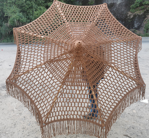 Ombrellone da Mercato in Legno Stile Postmoderno 2,2m con Frange in Pizzo, Elegante Ombrellone con Nappe <span class=keywords><strong>per</strong></span> Esterni, Giardino, Cortile, Parco - Product Image 2