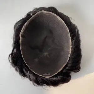 In stock men toupee human hair full swiss lace remy natural black hair patch for men india