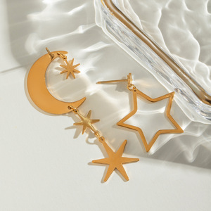 Drop <b>Earrings</b> Star <b>Moon</b> 18K Gold Stainless Steel Hollow Geometric Party Jewelry - Product Image 2