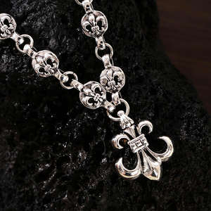 Anchor Flower Diamond <b>Pendant</b> High Version <b>Silver</b> Plated Bamboo <b>Chain</b> Necklace Unisex Personality Sweater <b>Chain</b> Retro Maritime - Product Image 5