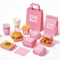 Emballage alimentaire jetable écologique rose pour emporter, boîte à hamburgers personnalisée avec logo, boîte à poulet frit, sac en papier pour restaurant, boulangerie