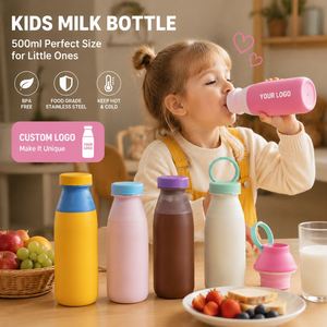 Bouteille d'eau isotherme personnalisée en acier inoxydable sans BPA de 500 ml pour bébés et enfants, avec double poignée, idéale pour l'école - Gourde enfant - Product Image 1