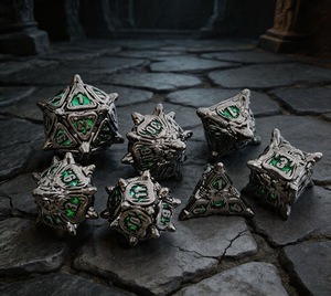 Dados de D&D personalizados de metal con diseño de calavera, púas, boca grande y demonio, juego de mesa hecho a mano de aleación de zinc, diseño de ojo de cuervo y trono - Product Image 6