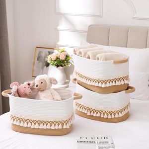 Boho Large Woven Cotton Rope Storage Bins Heavy Tassel Shelf <strong>Baskets</strong> Organizing <strong>Cube</strong> Organizer Bins for Baby's Clothes - Product Image 2