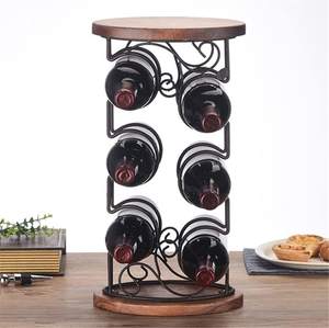 Porte-bouteilles à vin en métal avec support en bois, décoration pour la maison, ustensiles de bar, comptoir de cuisine, cadeau idéal pour les amateurs de vin - Product Image 5