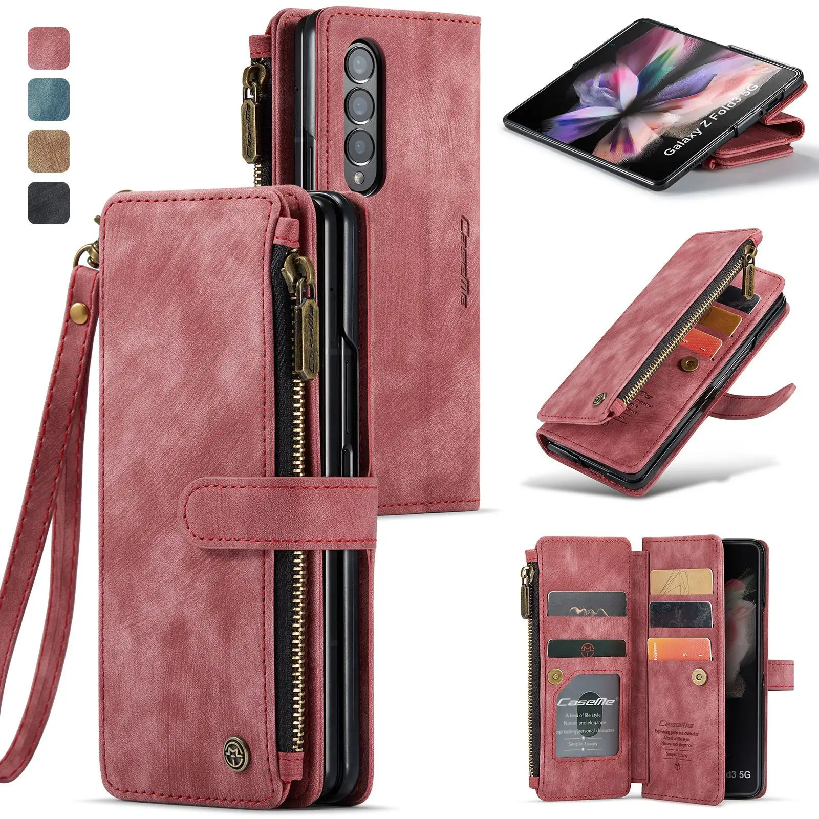 Suitable for the new Samsung Z Fold5 phone case ZFold4 phone leather case S24 vintage card insert wallet protective case