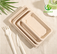 Plateau à sushi jetable en fibre de pulpe de bagasse de canne à sucre SUMKOKA avec couvercle en PET, écologique et micro-ondable