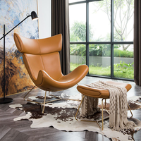 Fauteuil Pivotant Moderne en Cuir Orange de Style Italien avec Piètement Métallique pour Salon ou Chambre à Coucher